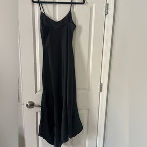 Steve Madden black satin Lucille spaghetti strap asymmetrical dress size medium